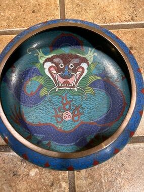 Handcrafted Blue Cloisonné Dragon Decorative Bowl